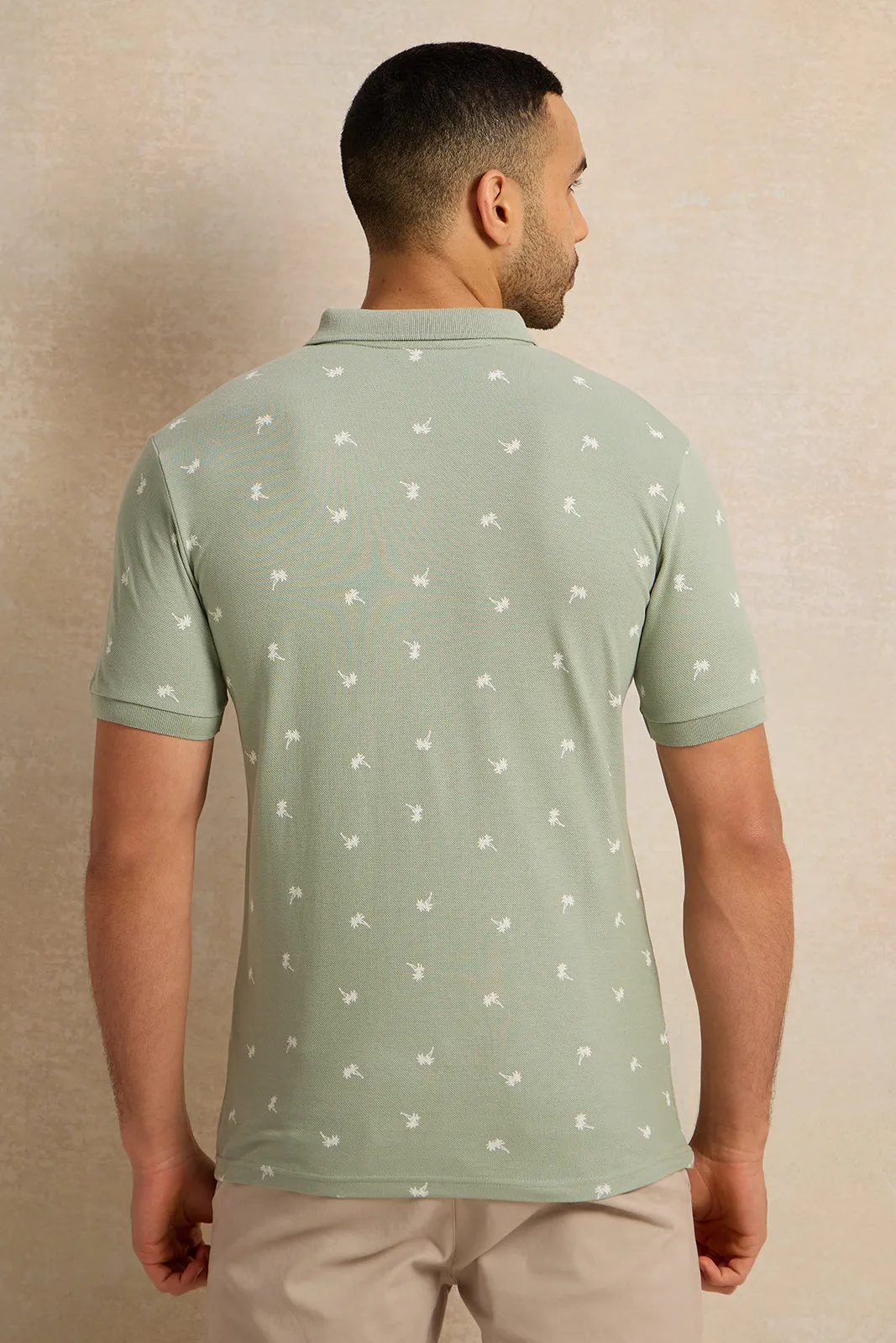 Men Green All Over Print Polo Shirt