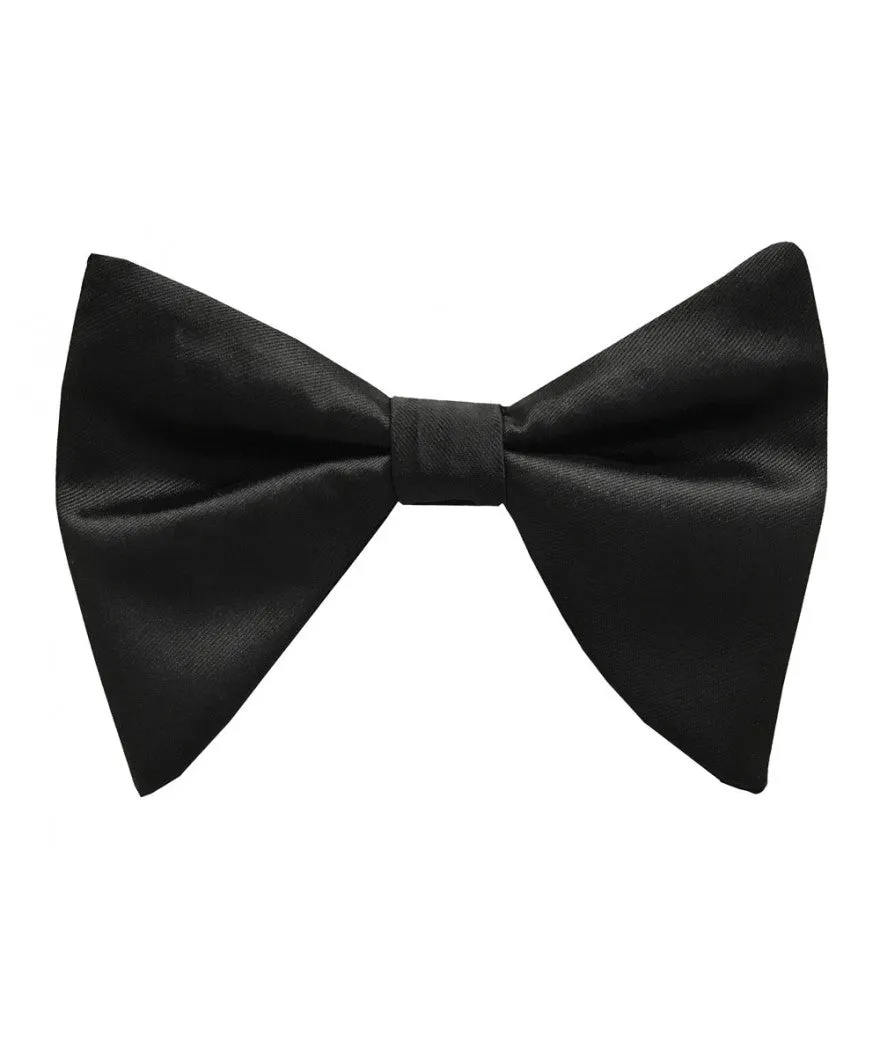 Men's Black Satin Tear Drop Butterfly Bowtie with Hanky