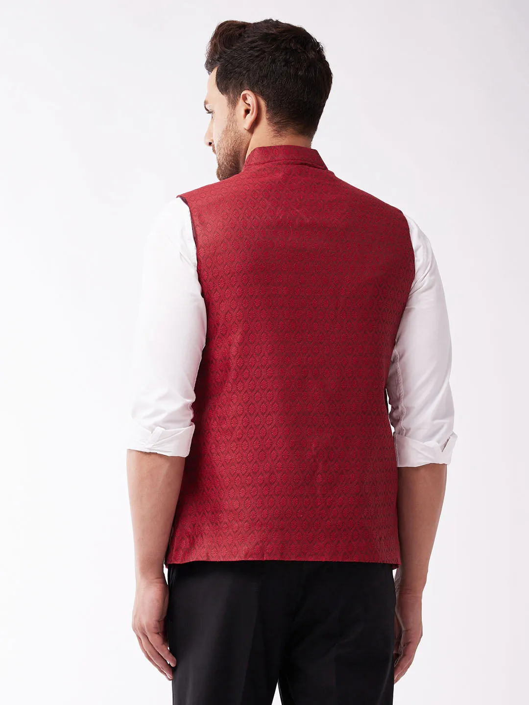 Men's Maroon Silk Blend Nehru Jackets - Vastramay