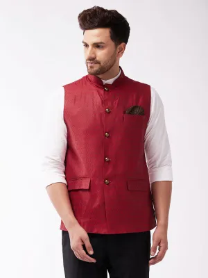 Men's Maroon Silk Blend Nehru Jackets - Vastramay