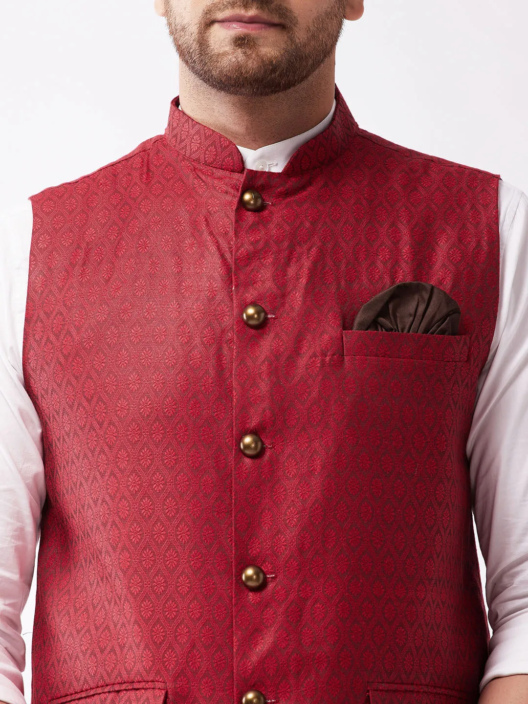 Men's Maroon Silk Blend Nehru Jackets - Vastramay