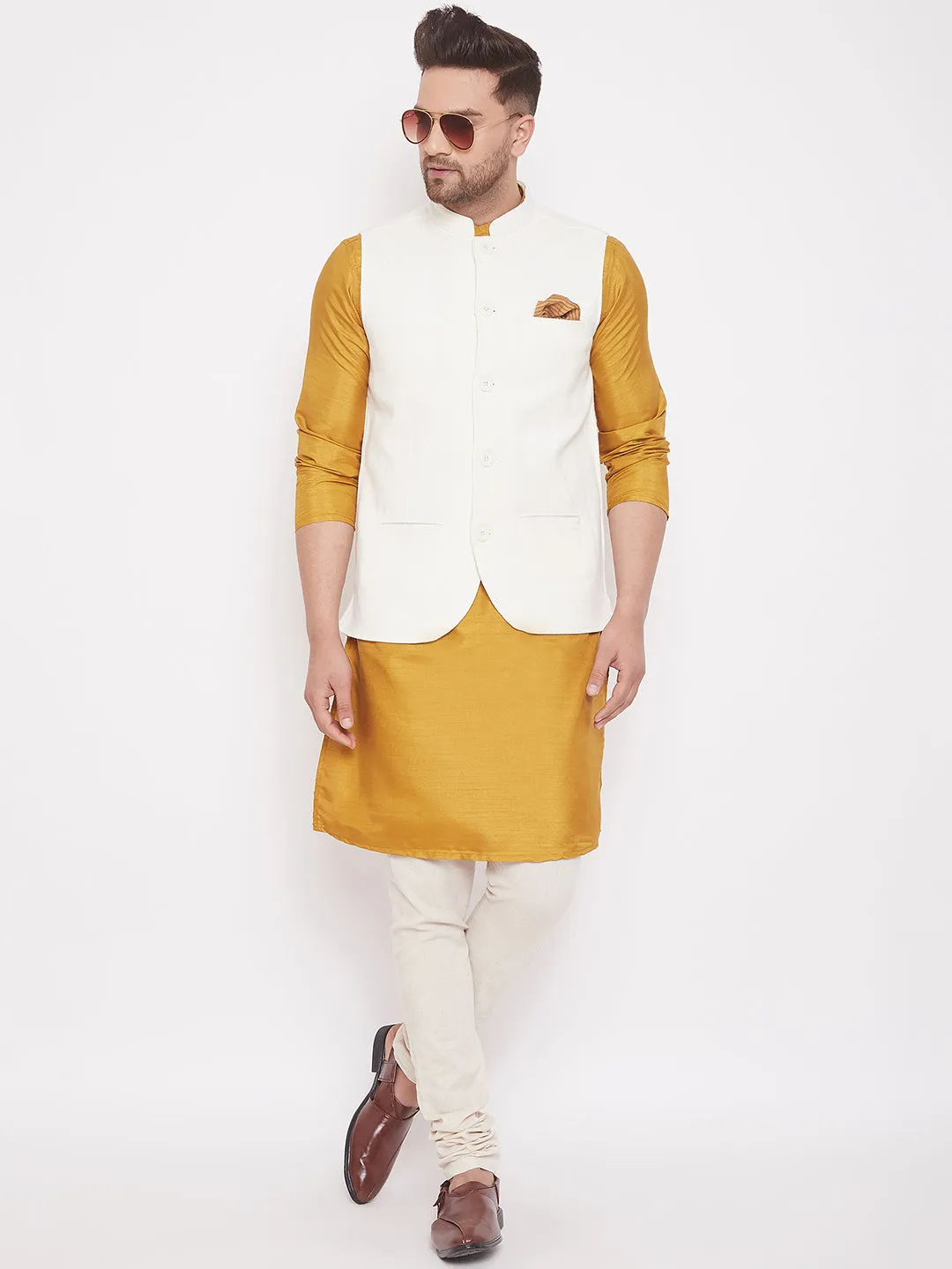 Men's White Cotton Linen Nehru Jacket - Even Apparels