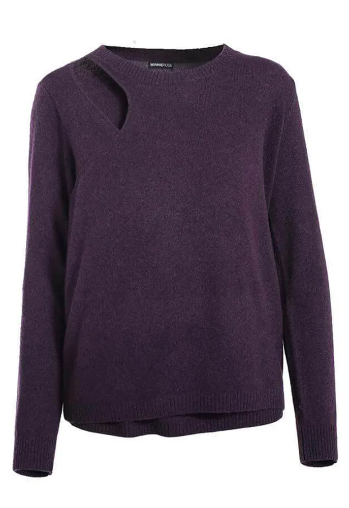 Minnie Rose Cashmere Cut Out Crew Sweater