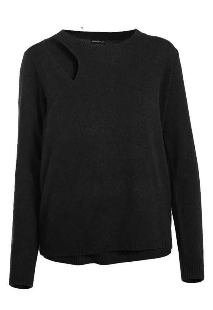 Minnie Rose Cashmere Cut Out Crew Sweater