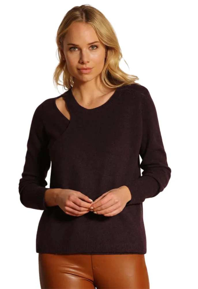 Minnie Rose Cashmere Cut Out Crew Sweater