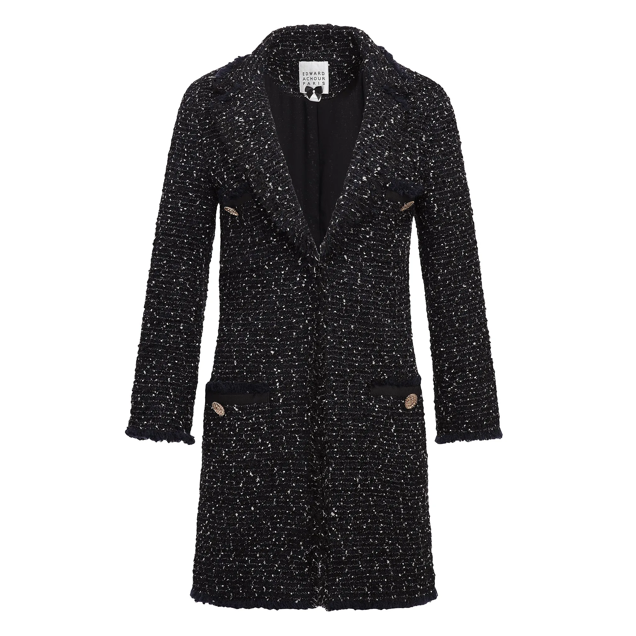 Navy   Black Melange Tweed Coat