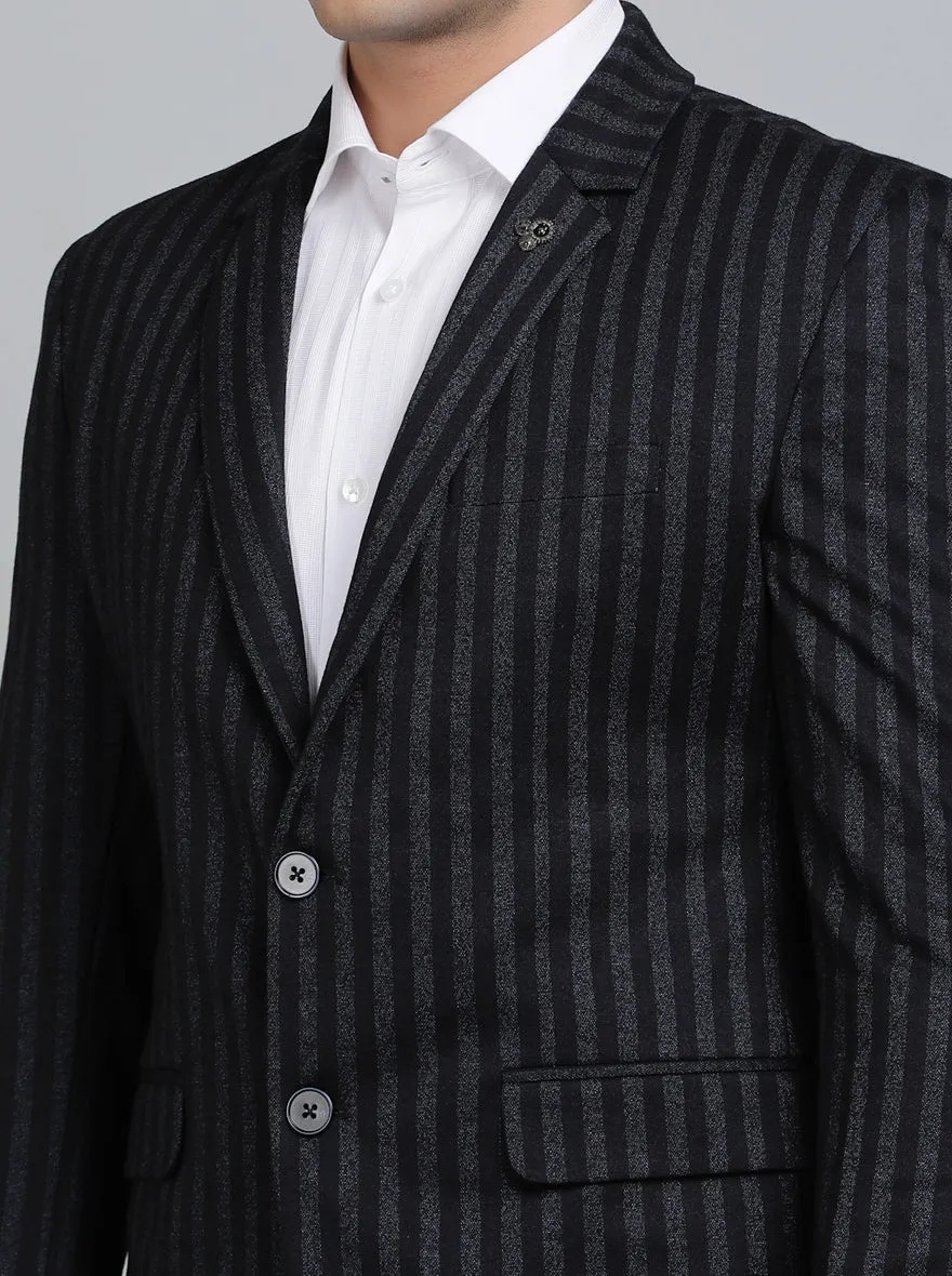 Navy Blue Striped Regular Fit Blazer | JB Studio