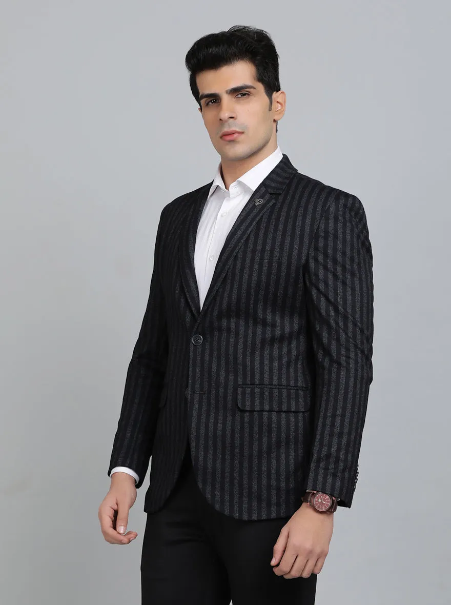 Navy Blue Striped Regular Fit Blazer | JB Studio