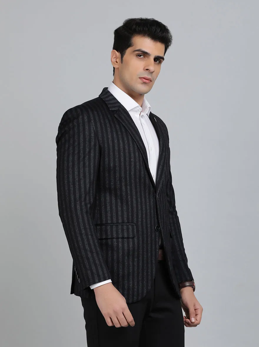 Navy Blue Striped Regular Fit Blazer | JB Studio