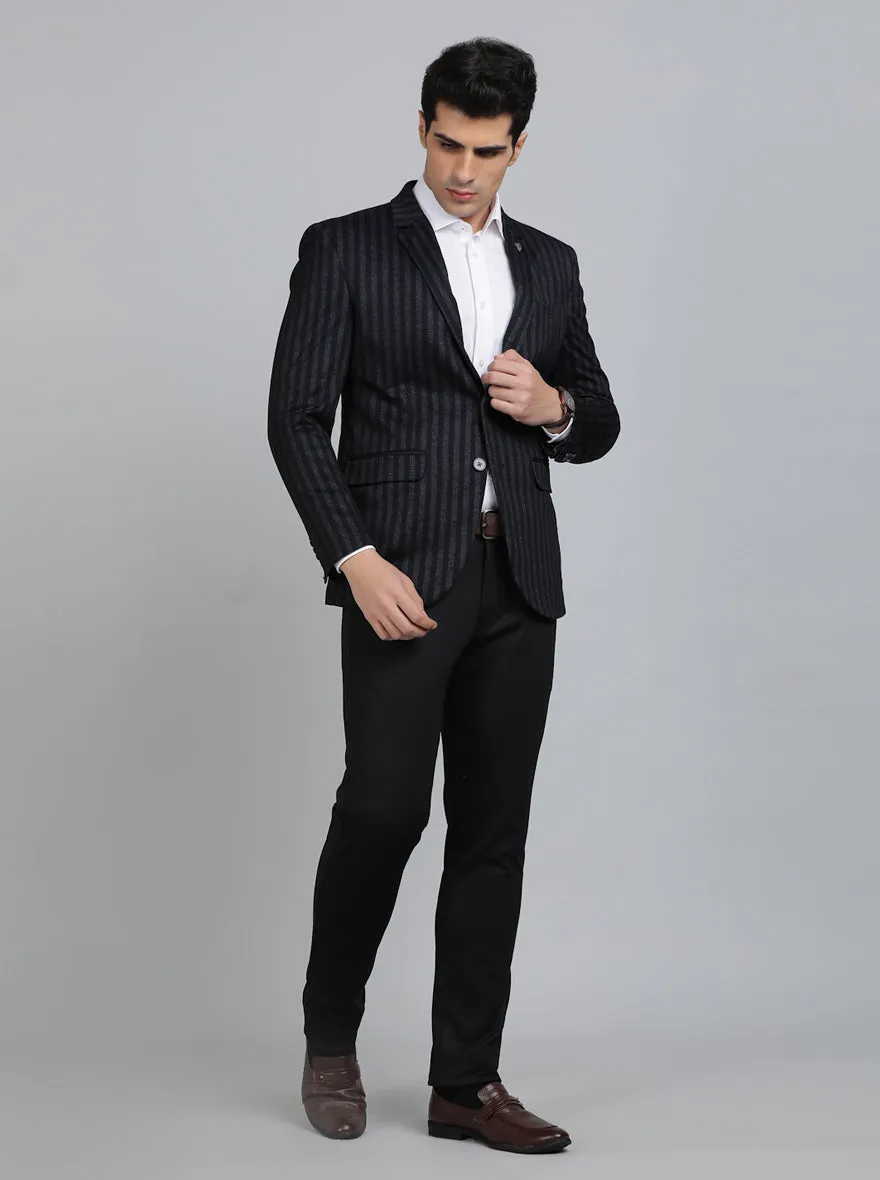 Navy Blue Striped Regular Fit Blazer | JB Studio