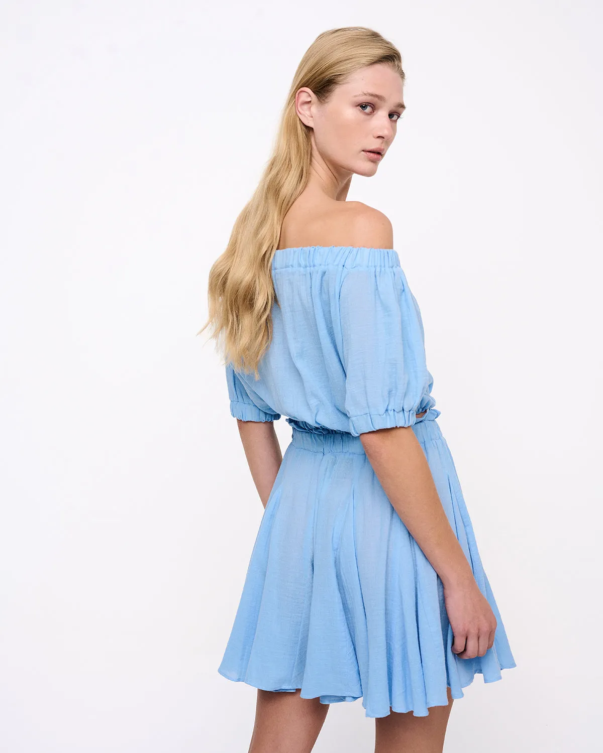 Off Shoulder Cropped Top Sky Blue