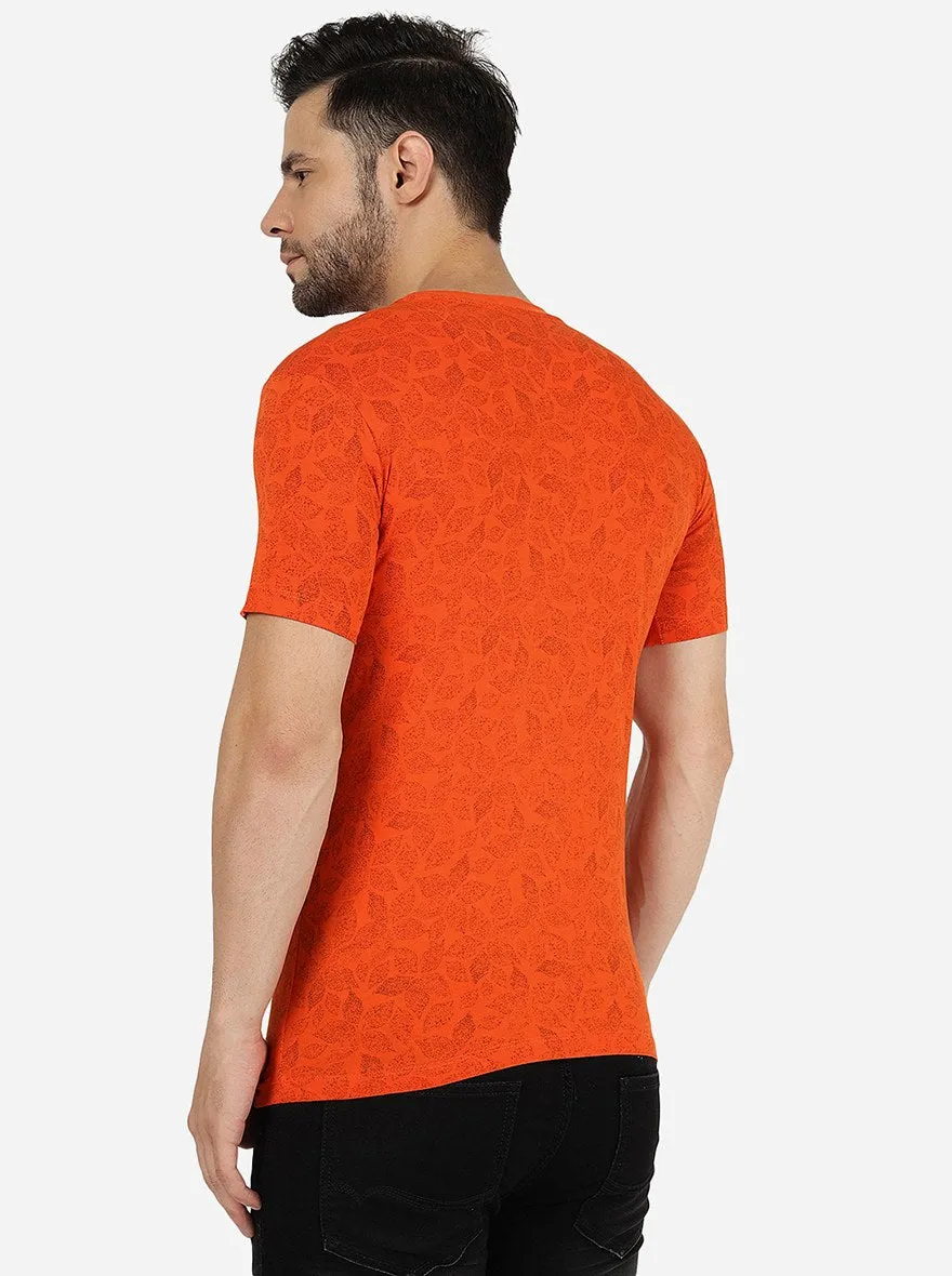 Orange Printed Slim Fit T-Shirt | Greenfibre