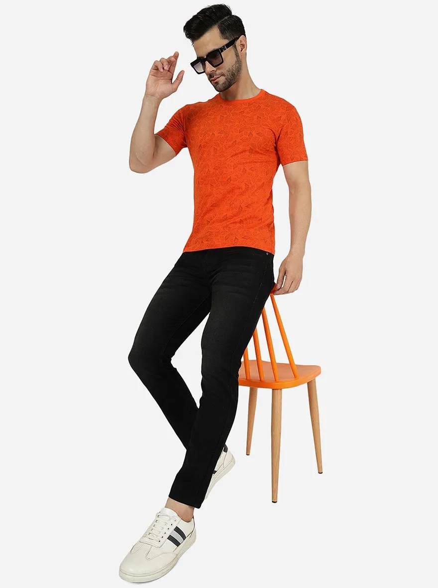 Orange Printed Slim Fit T-Shirt | Greenfibre