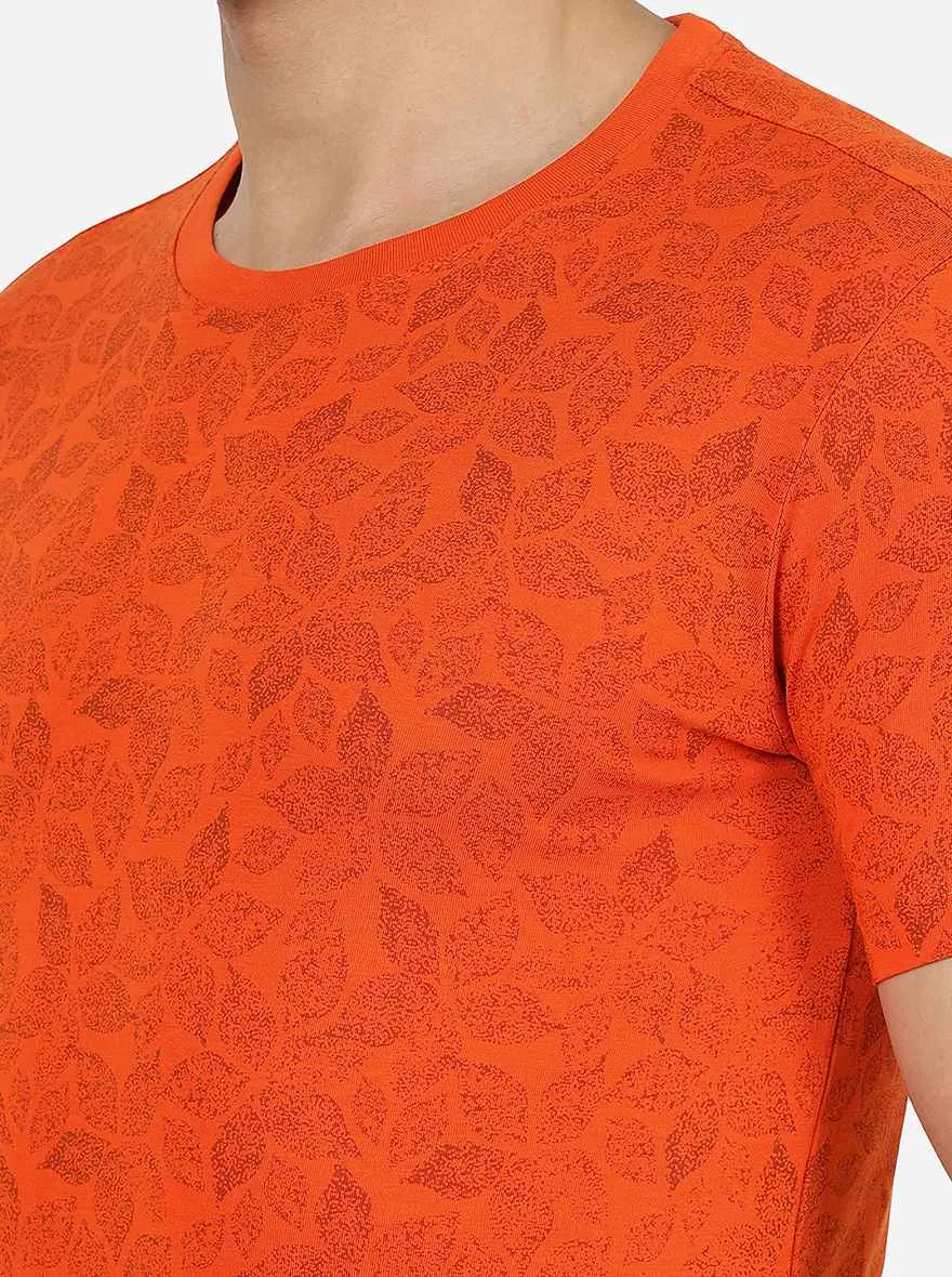 Orange Printed Slim Fit T-Shirt | Greenfibre