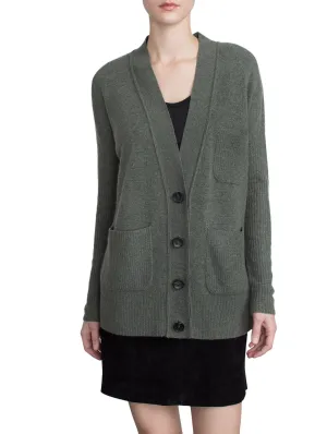 Patch Pocket Vneck Cardigan Moss Heather