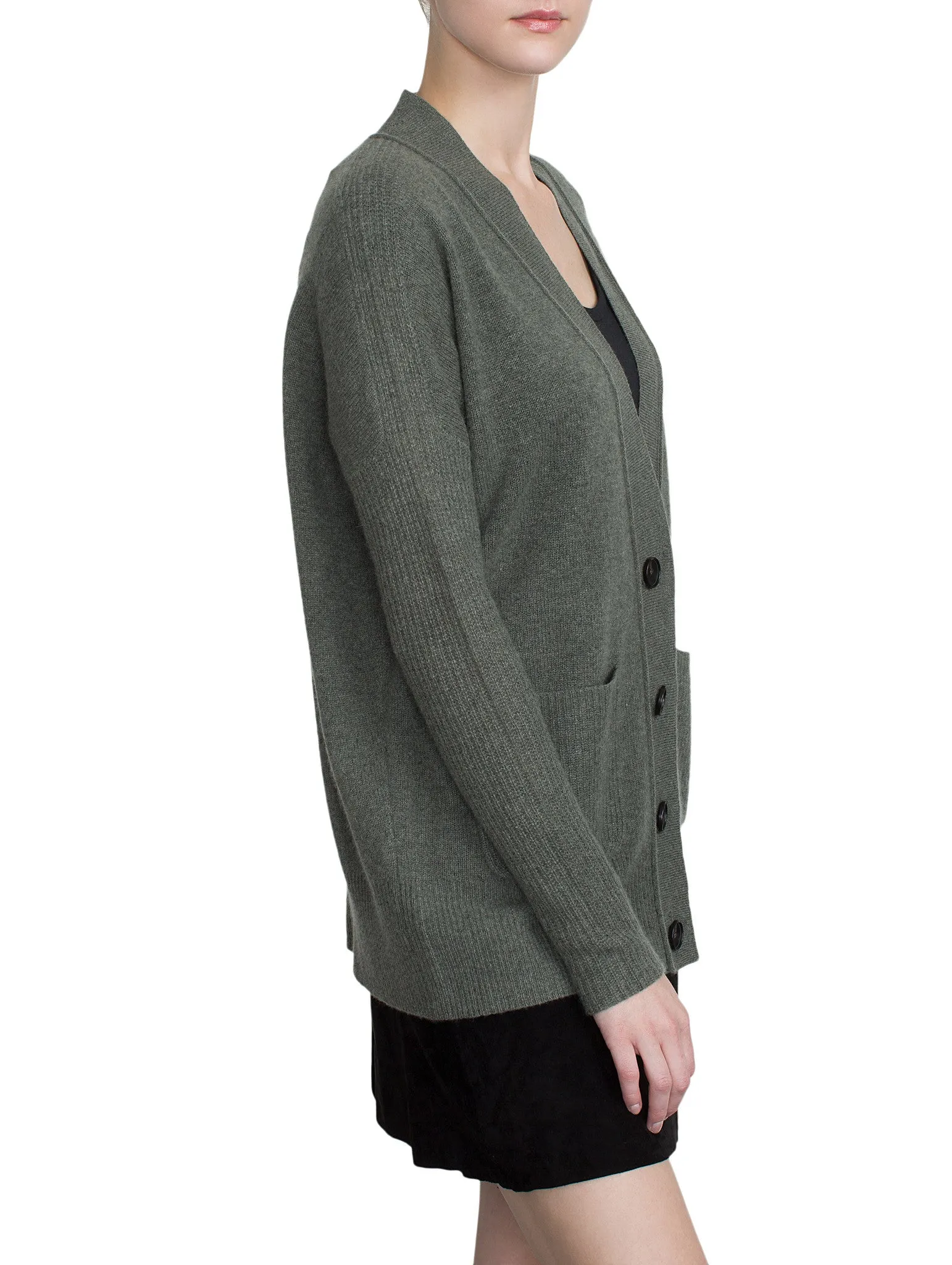 Patch Pocket Vneck Cardigan Moss Heather