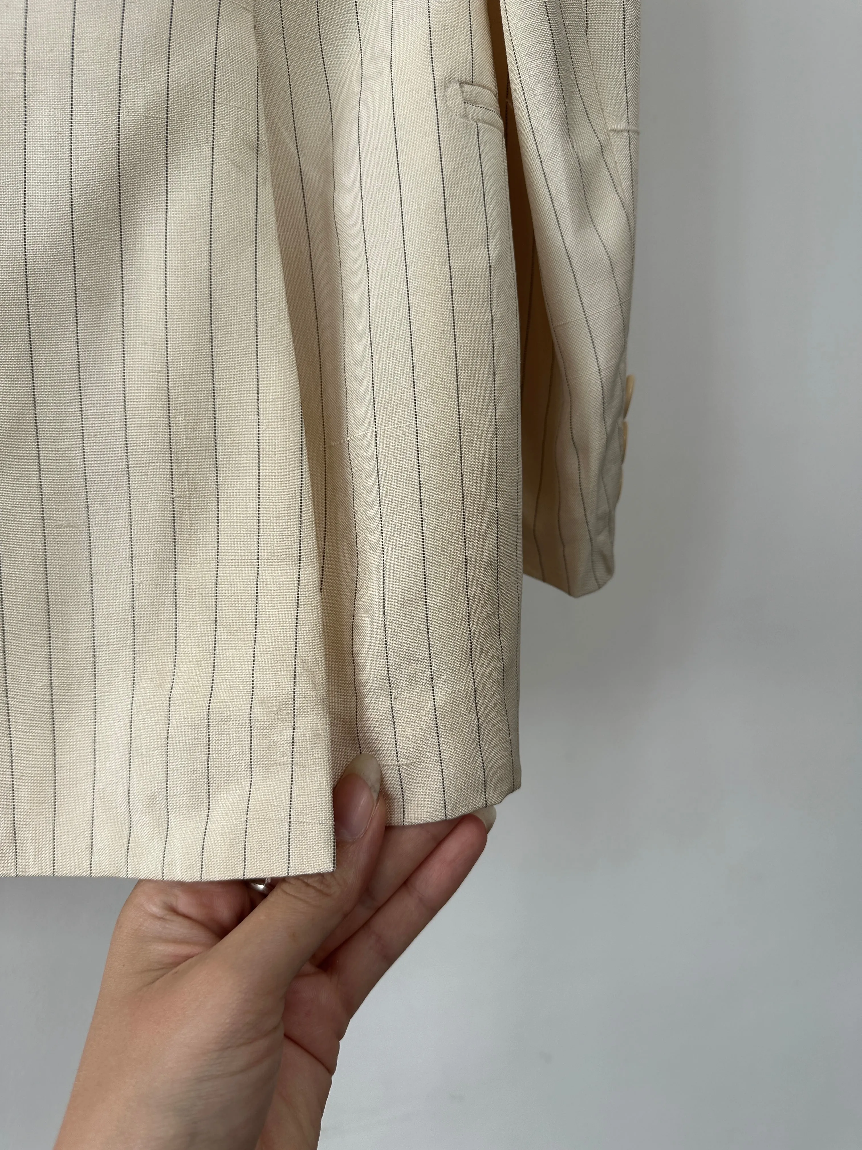 Pierre Cardin Pure Silk Stripe Double Breasted Blazer - 36R/S