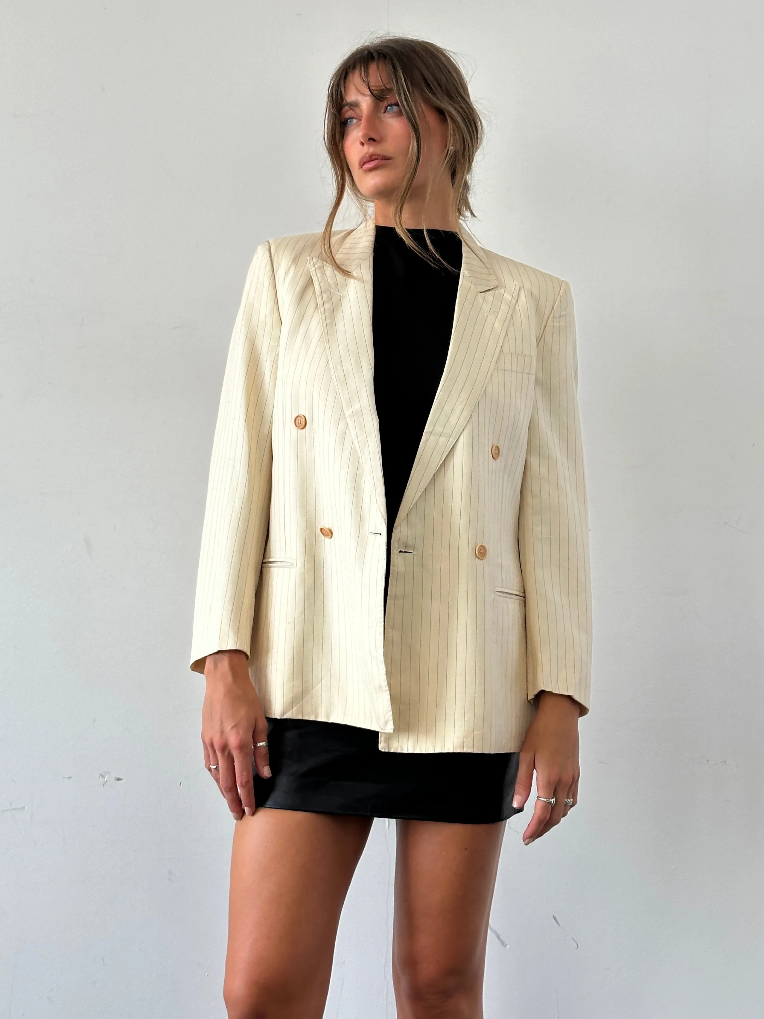 Pierre Cardin Pure Silk Stripe Double Breasted Blazer - 36R/S