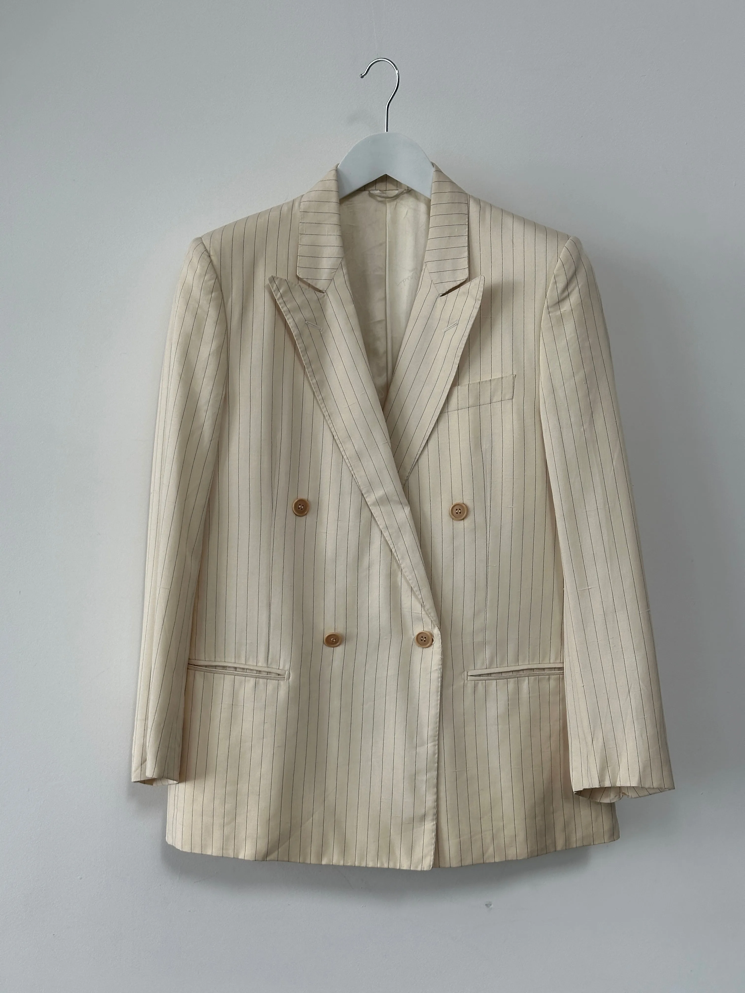 Pierre Cardin Pure Silk Stripe Double Breasted Blazer - 36R/S