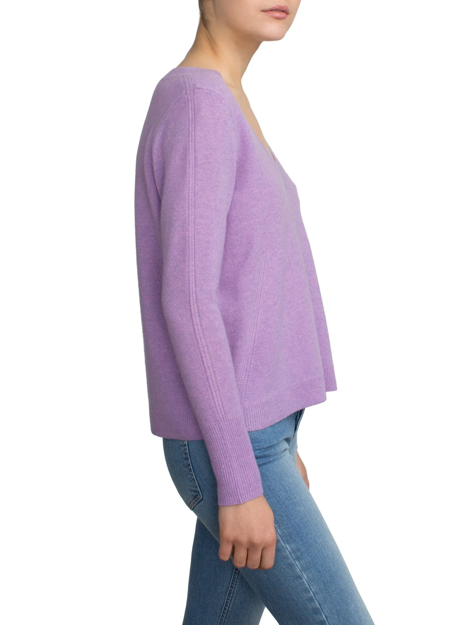 Placed Rib Vneck Juneberry Heather