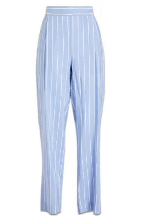 Pleated Striped Woven Wide-Leg Pants