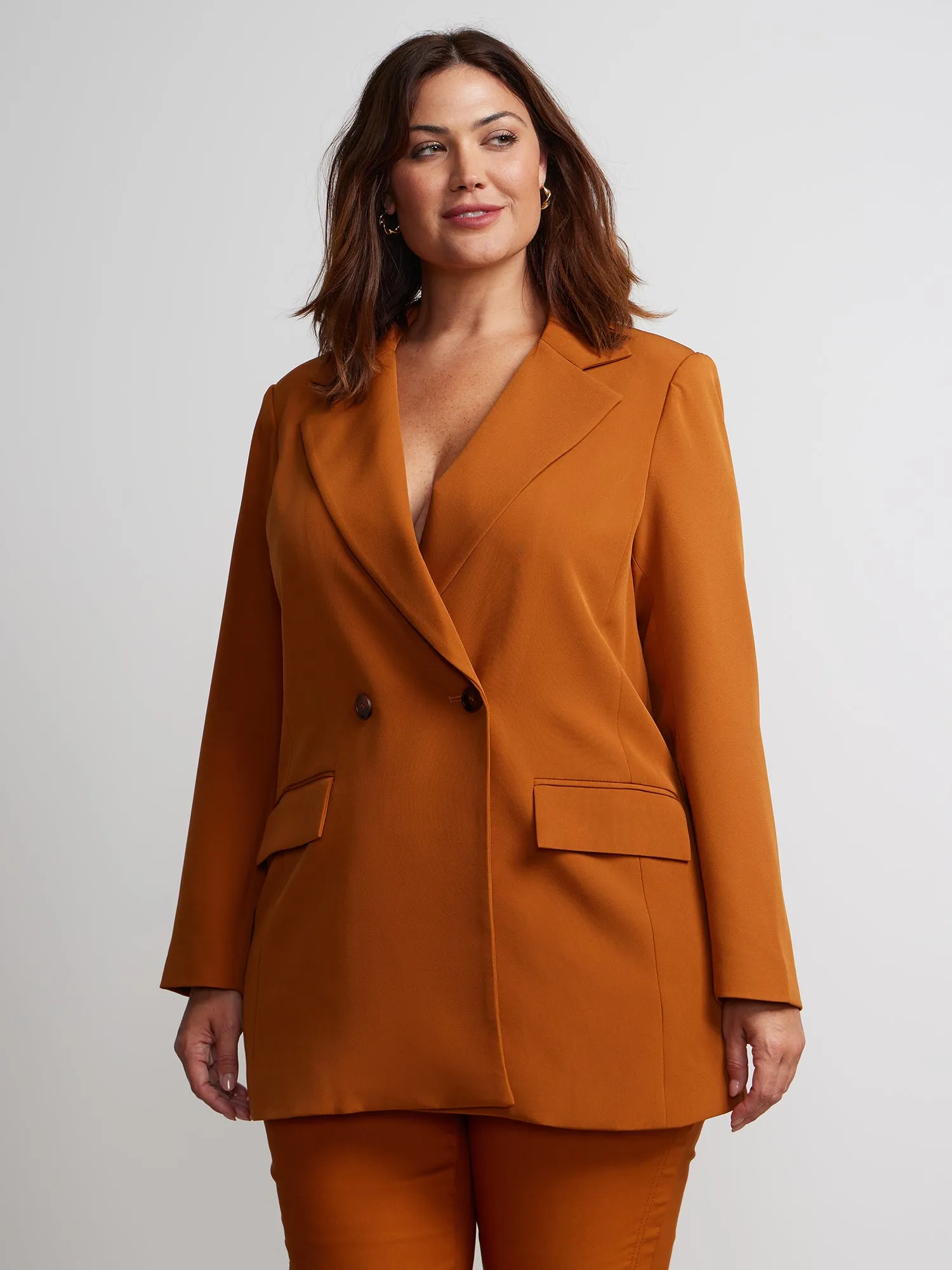 Plus Long Sleeve Double Breasted Blazer