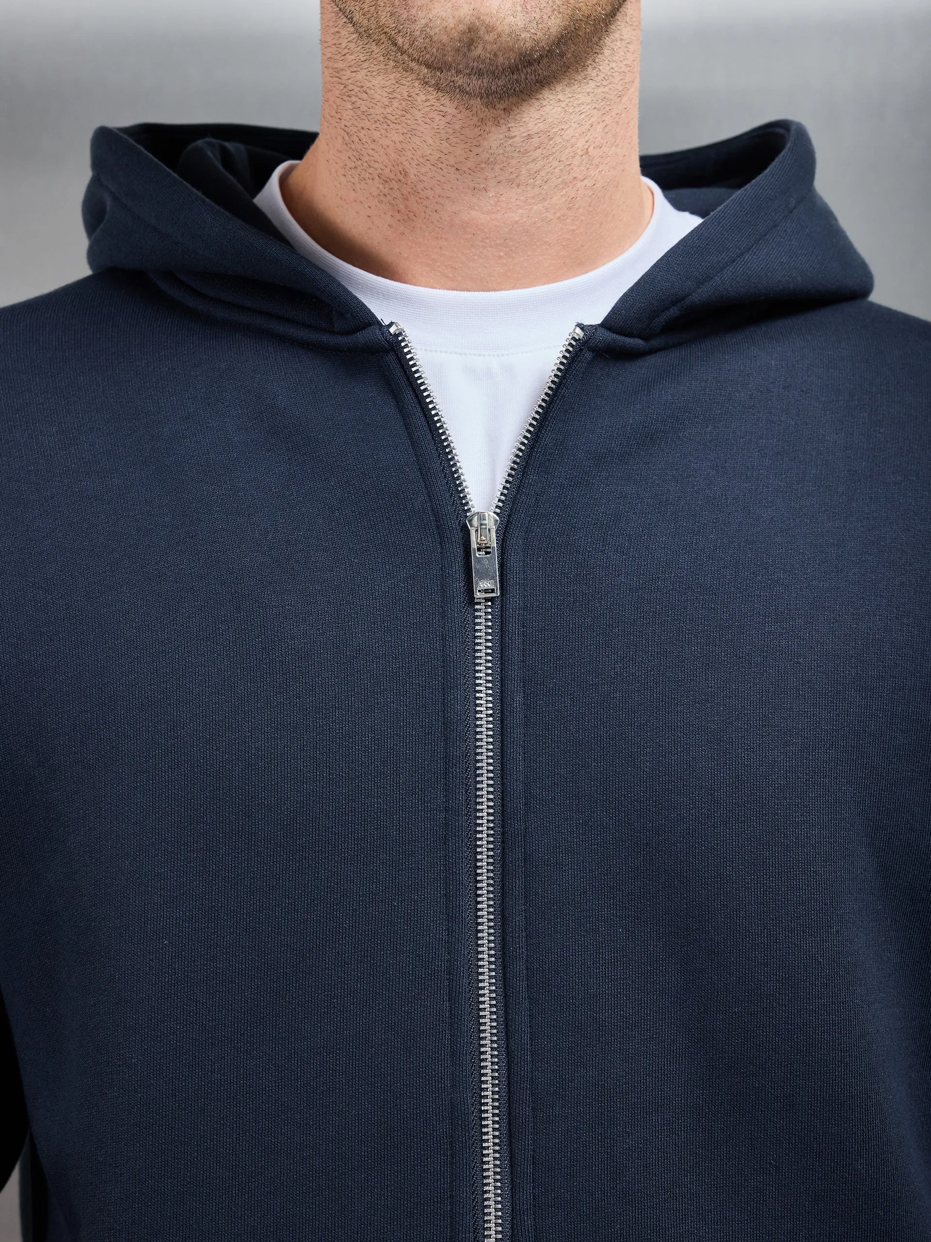 Relaxed Zip Through Hoodie in Navy