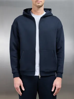 Relaxed Zip Through Hoodie in Navy