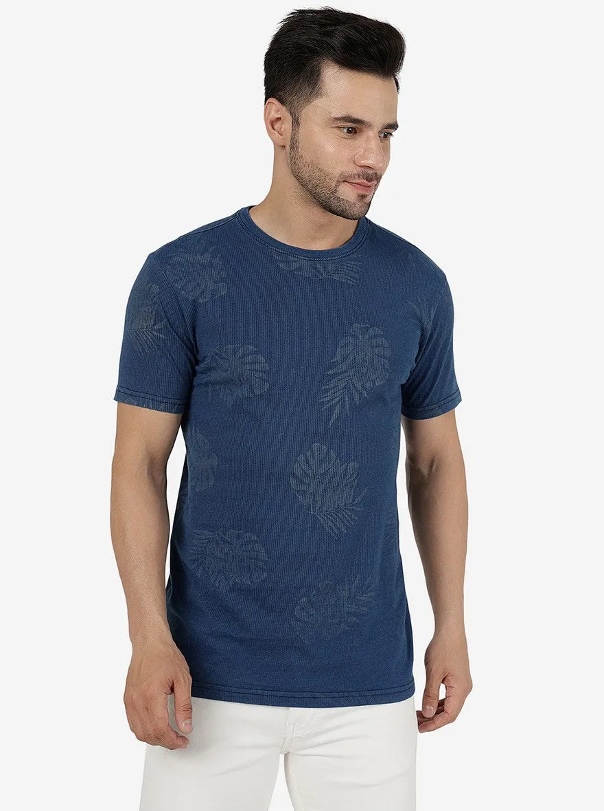 River Blue Printed Slim Fit T-Shirt | JadeBlue