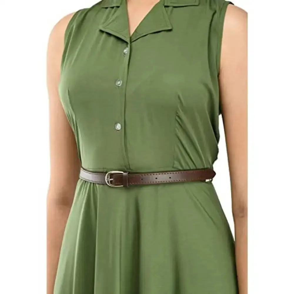 RUDRAKRITI Women's Green Crepe Solid Stylish with Belt Dress