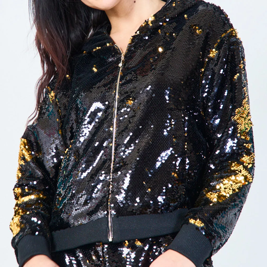 Sequin zip-up hoodie jacket wholesale