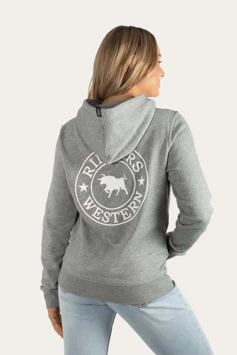 Signature Bull Womens Pullover Hoodie - Grey Marle/White