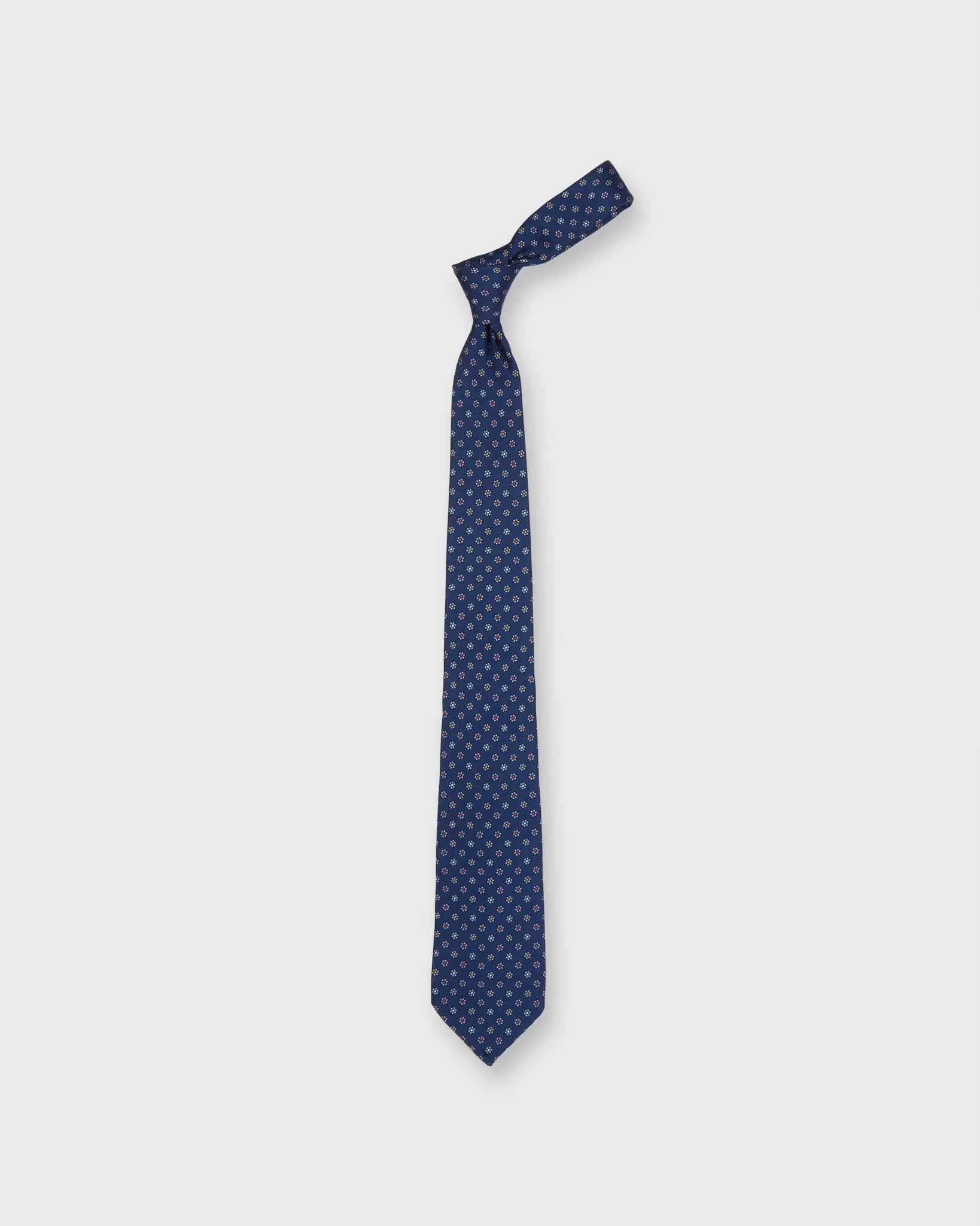 Silk Print Tie in Navy/Sky Multi Flower