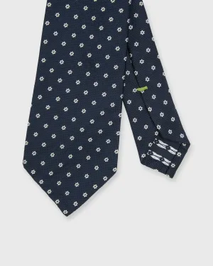 Silk Woven Tie in Navy/White Flower