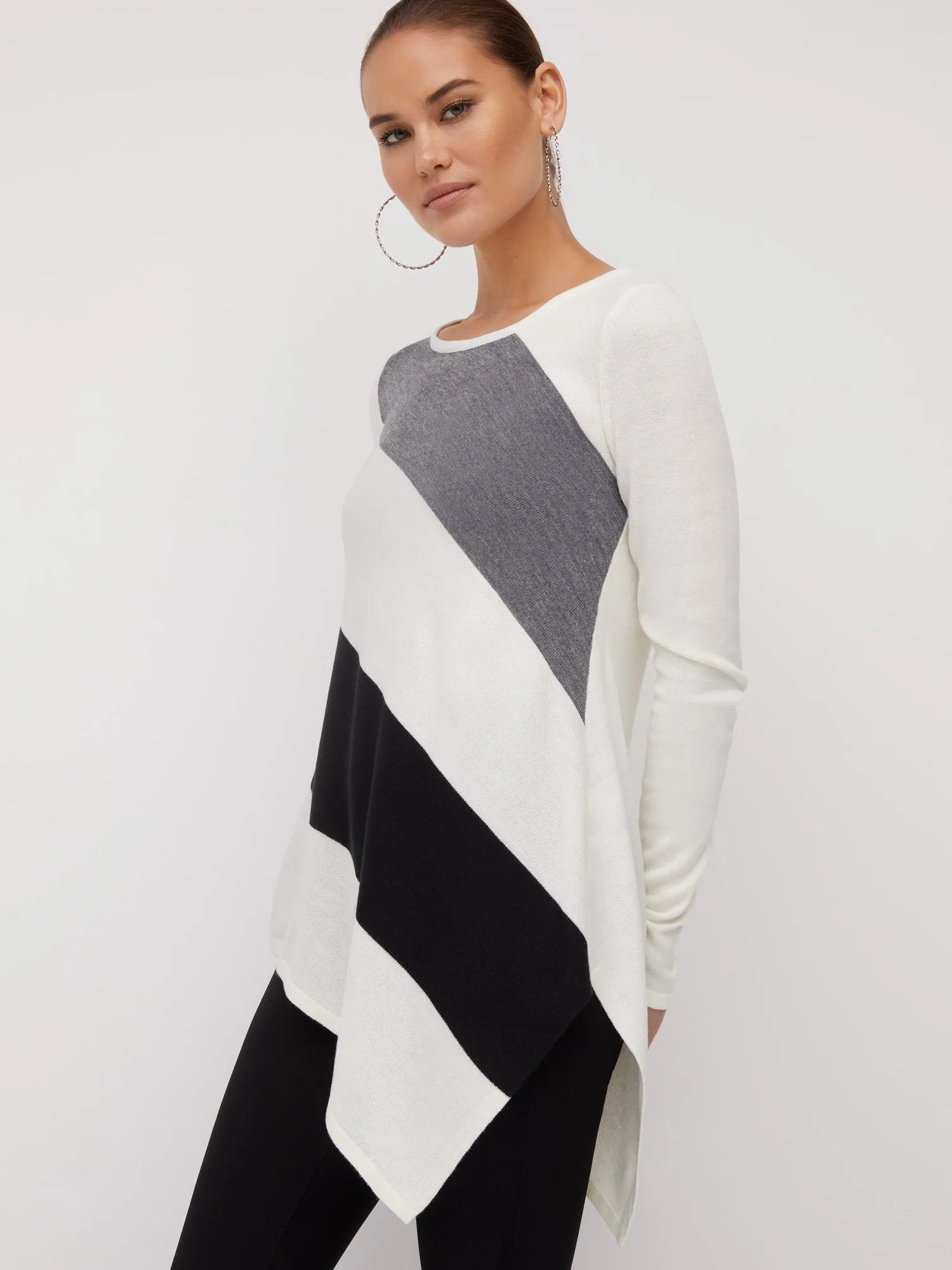 Striped Asymmetric Tunic Sweater