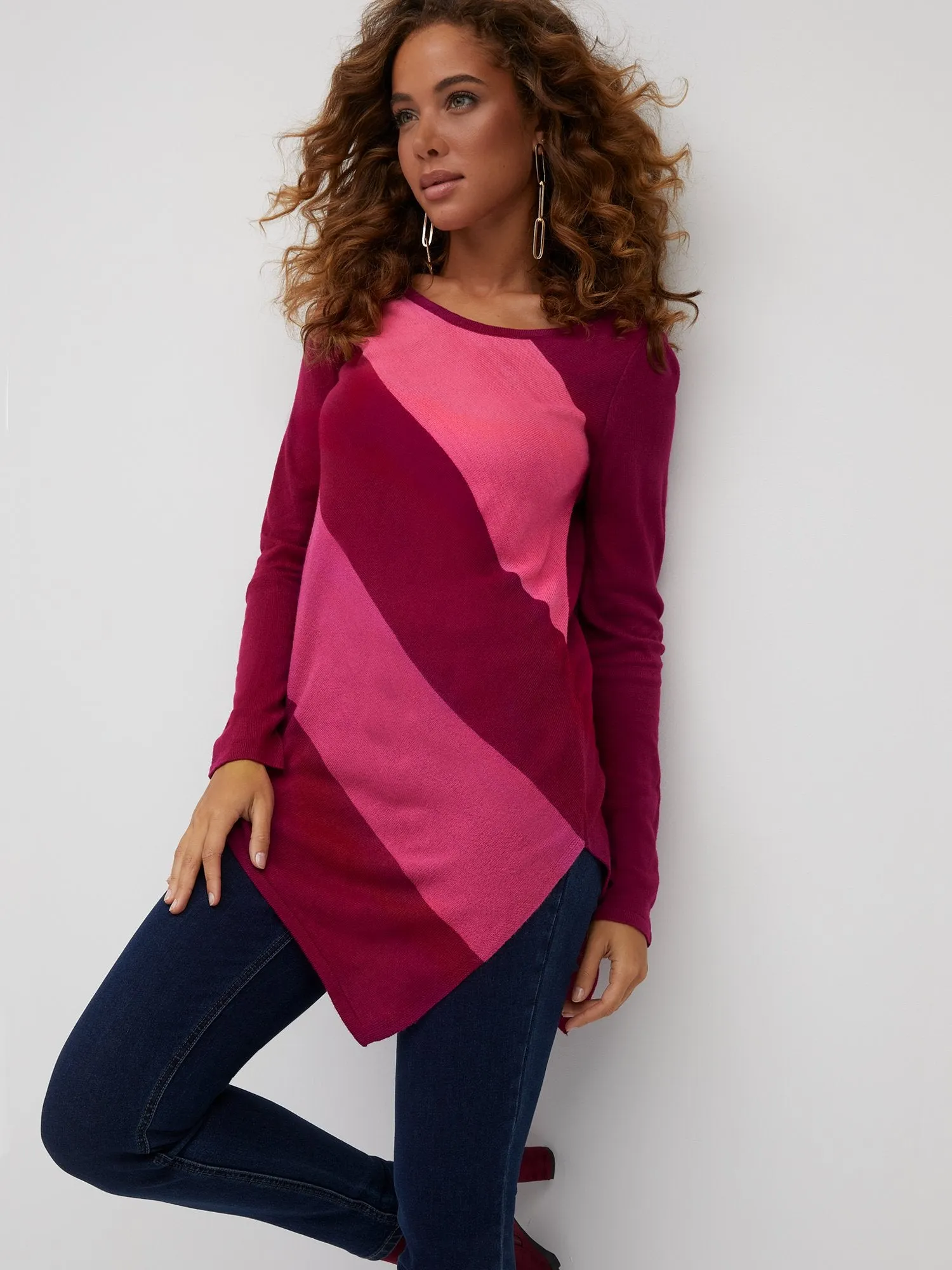 Striped Asymmetric Tunic Sweater