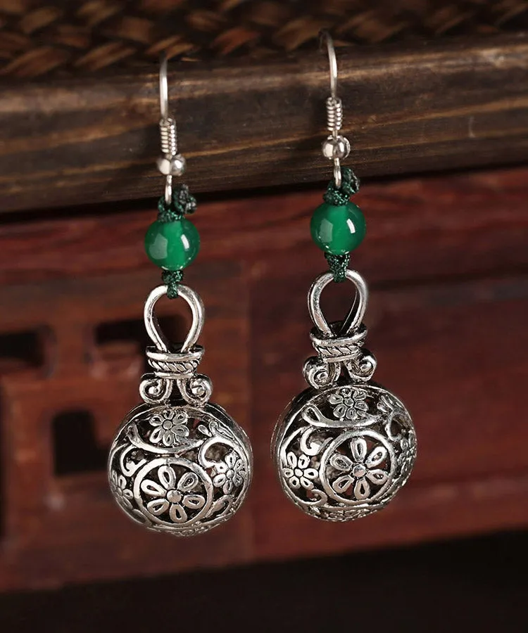 Stylish Green Sterling Silver Green Agate Drop Earrings