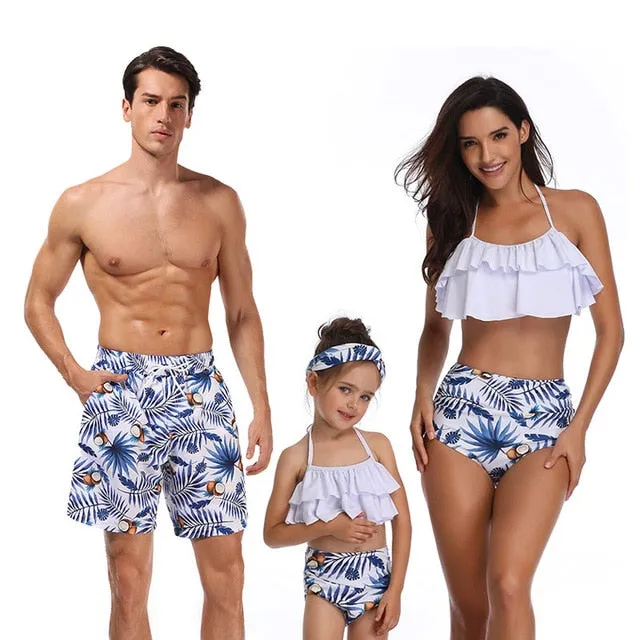 Stylish High Waist Nylon Parent-child Swimwear With Print