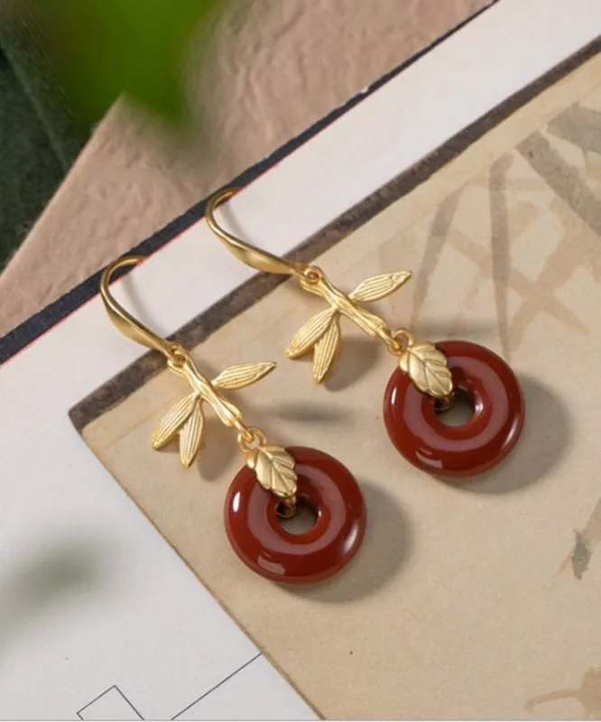 Stylish Red Sterling Silver Gold Plated Bowlder Drop Earrings