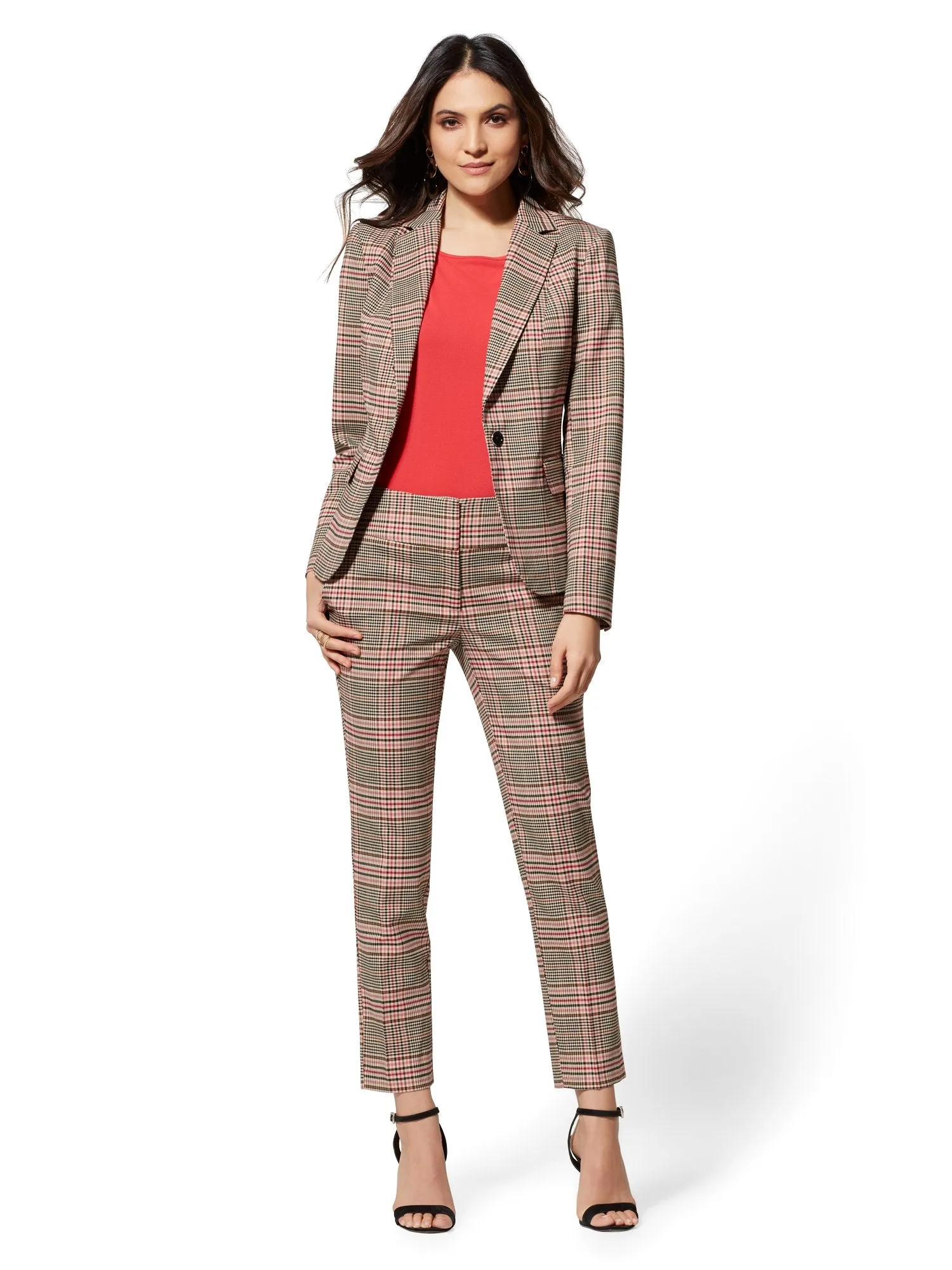 Tan Plaid One-Button Jacket - Modern - 7th Avenue