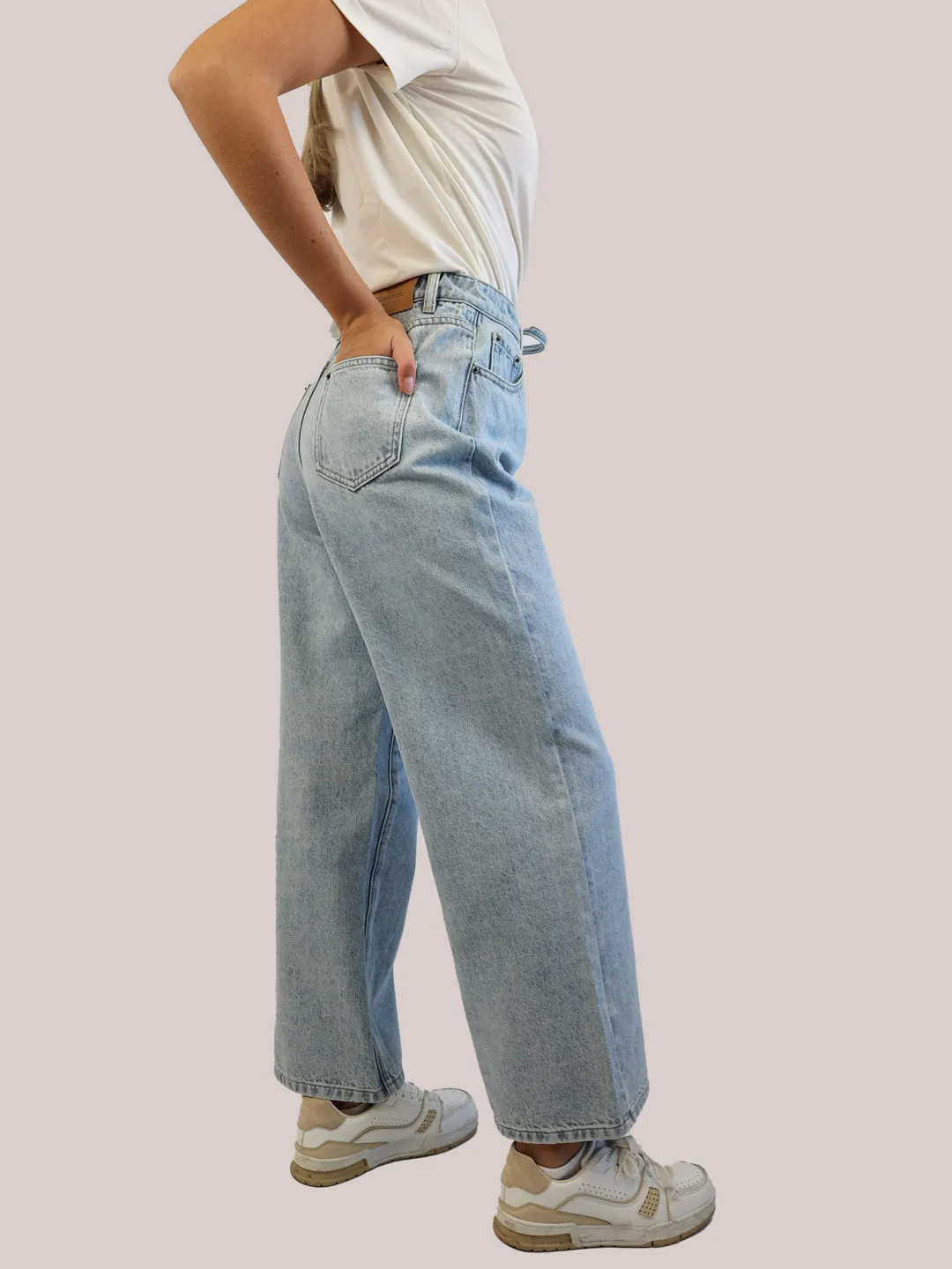 Tie Waist Straight Leg Jeans