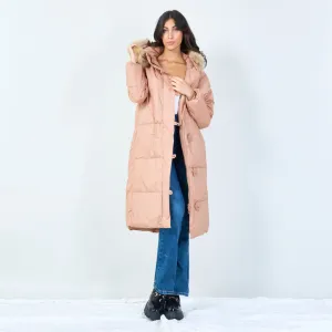 Toggle-front long parka with faux fur hood wholesale