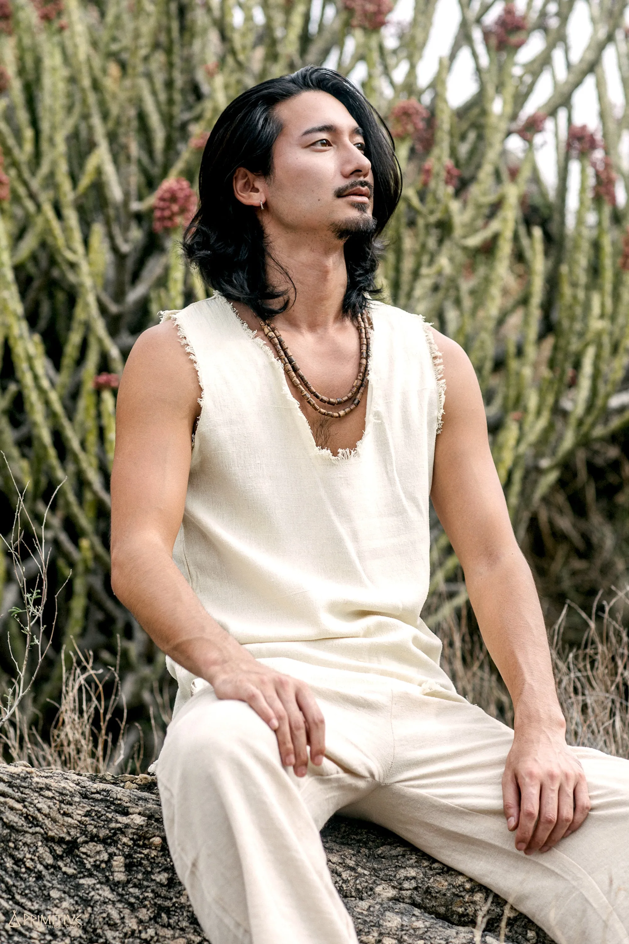 Tribal Arrows Frayed Sleeveless Men Shirt ⋙ Raw Silk