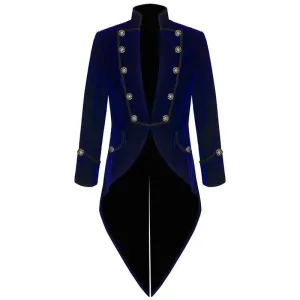 Vintage Blue Black Red Velvet Swallowtail Piano Costume Tailcoats Men Magician Performance Coat Singer Chorus Wedding Stage Wear