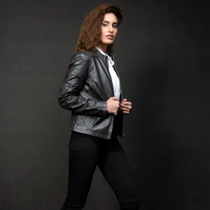 Vintage Grey Leather Jacket - Women