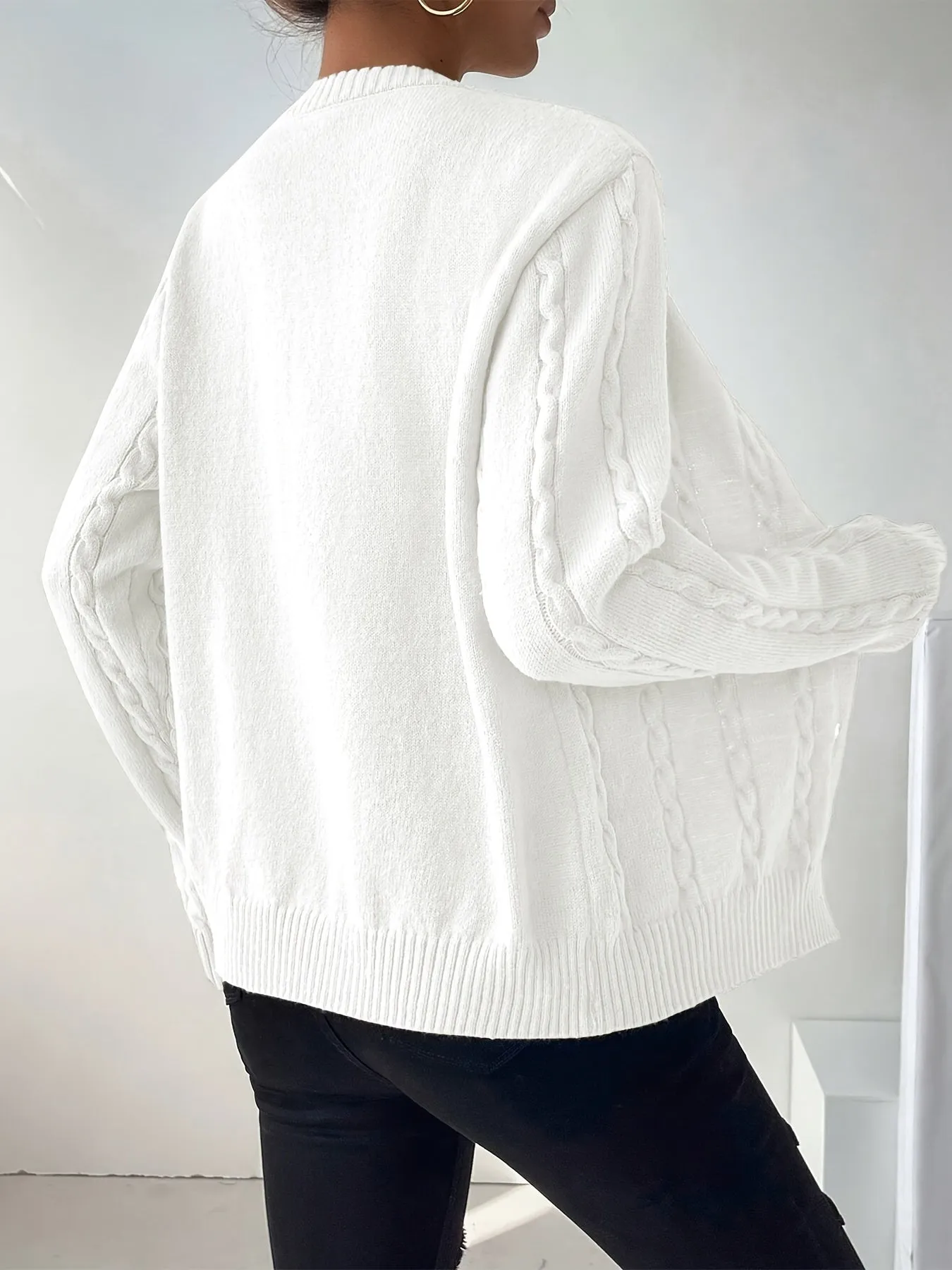 white cardigan | Cozy Cable Knit Button-Front white cardigan - white Cable Knit cardigan