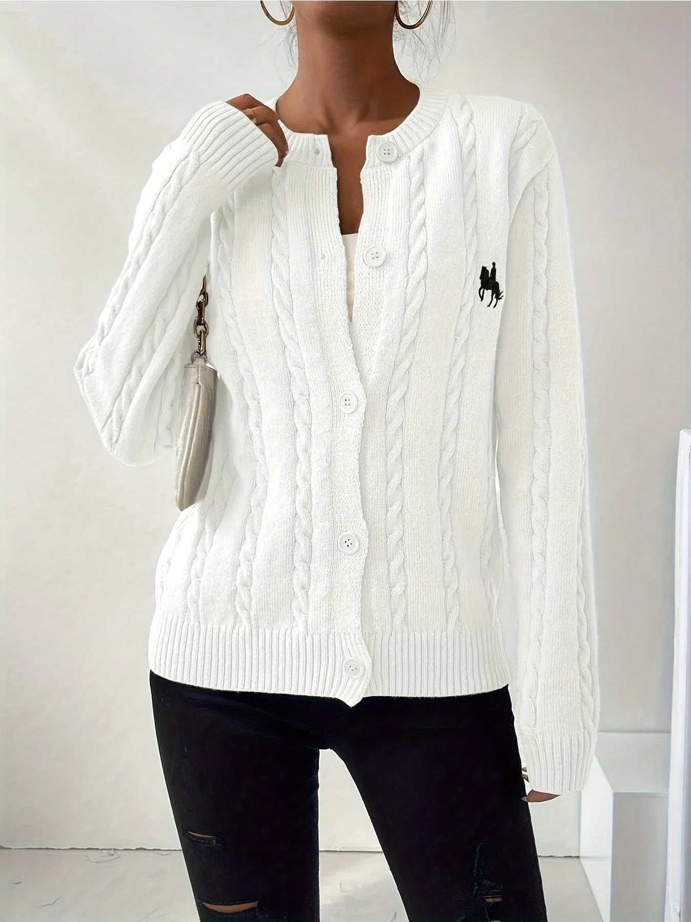 white cardigan | Cozy Cable Knit Button-Front white cardigan - white Cable Knit cardigan