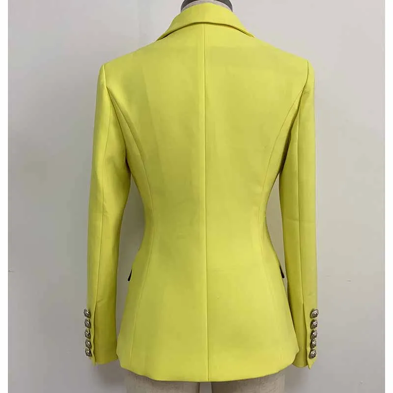 Women Yellow Coat Long Sleeves blazer jackets Double Breasted Coat