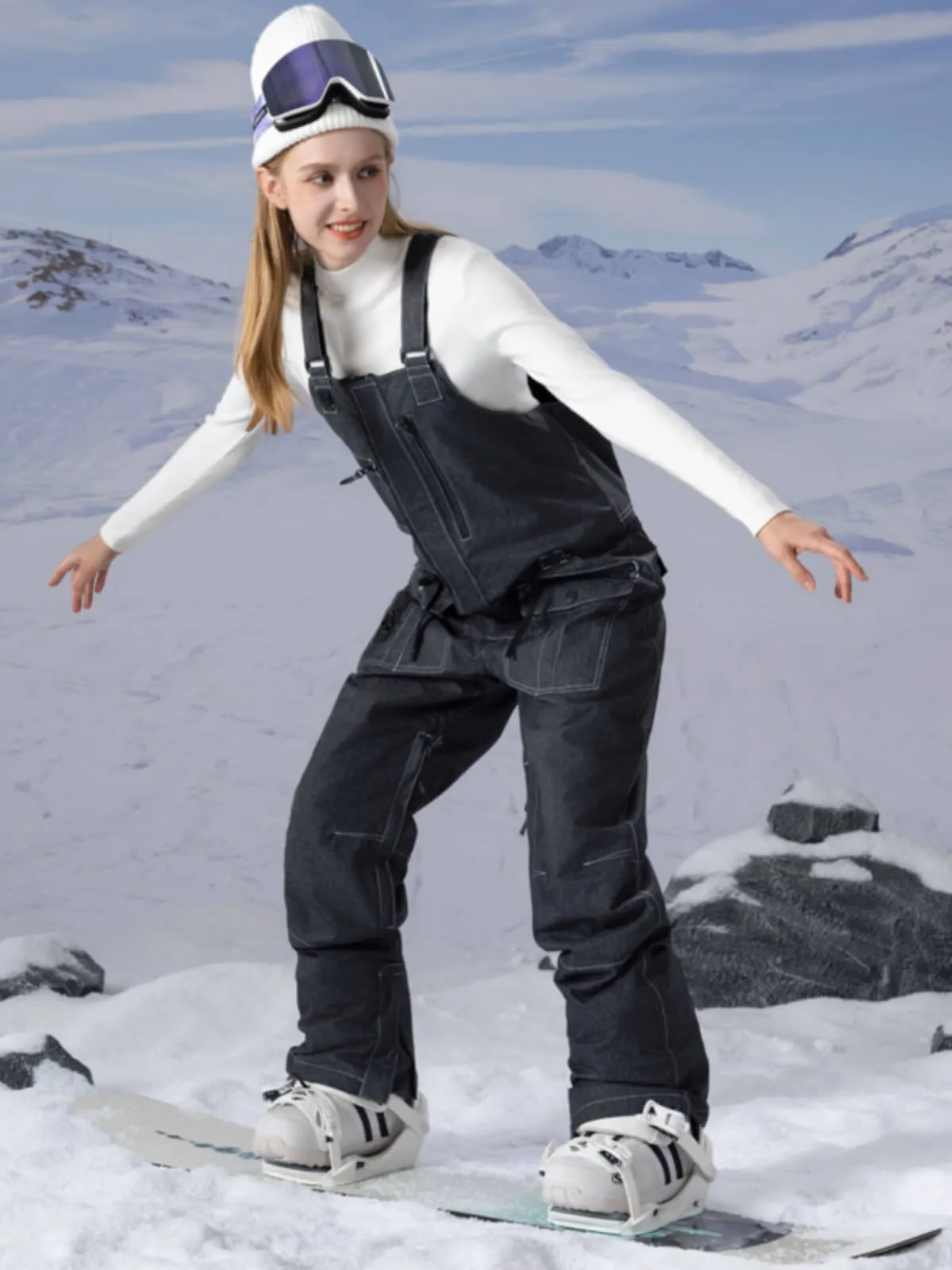 Women's PowderQueen Snow Adventure Bibs Denim Snow Pants