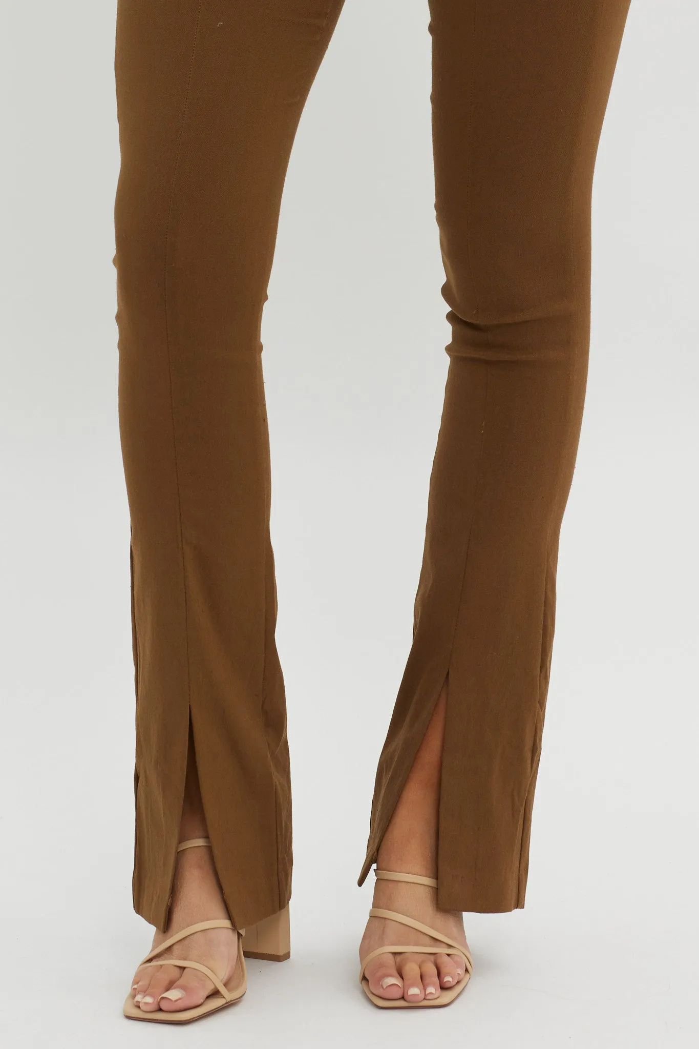 Zuzana Split Hem Flare Pants Brown